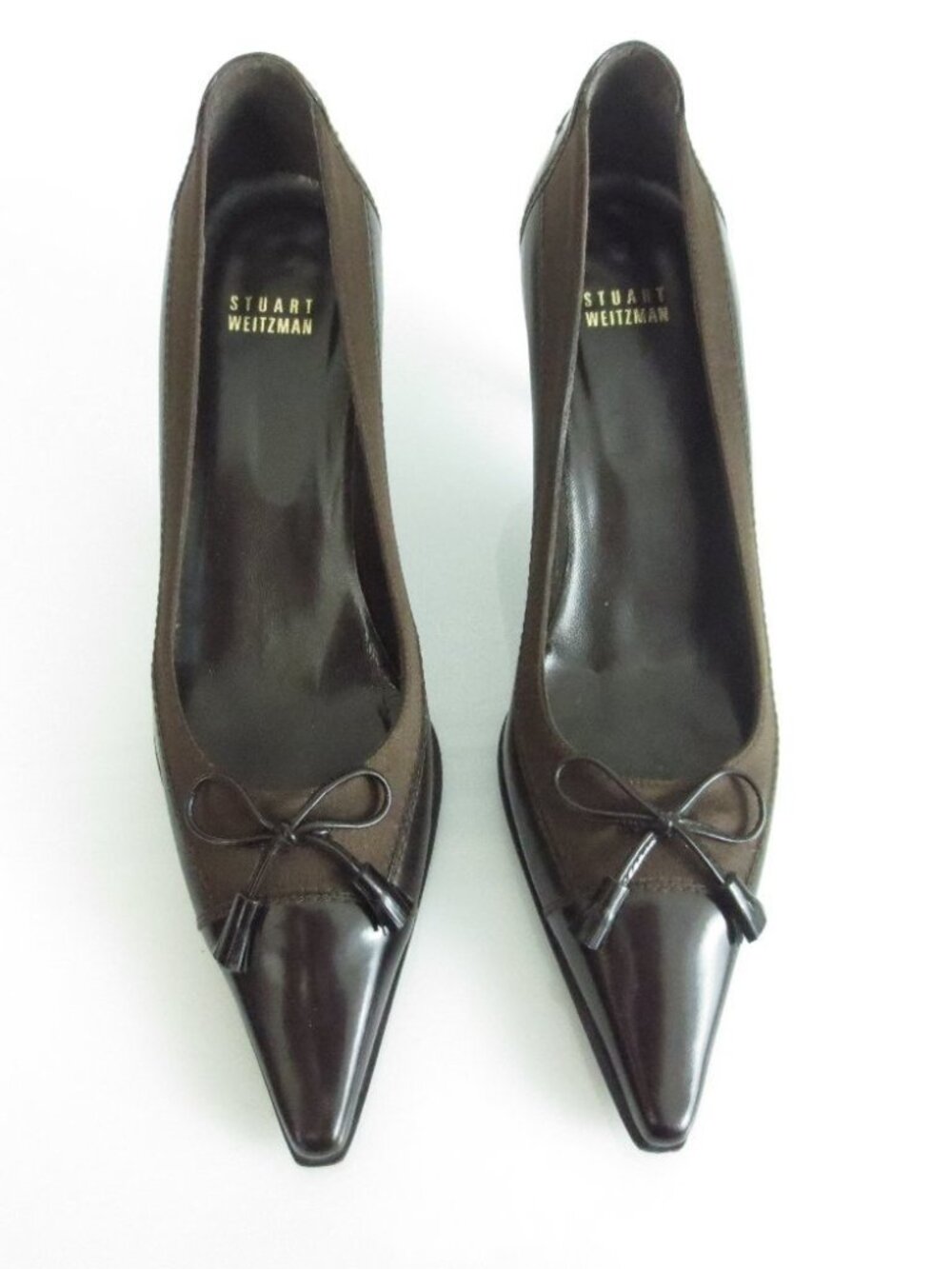Stuart Weitzman Vintage Y2K Brown Leather Pointed Toe Tassel Bow Pumps size 9